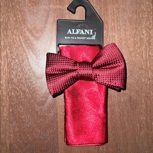Alfani Men's Mini Neat Pre-Tied Bow Tie & Solid Pocket Square Set - Red